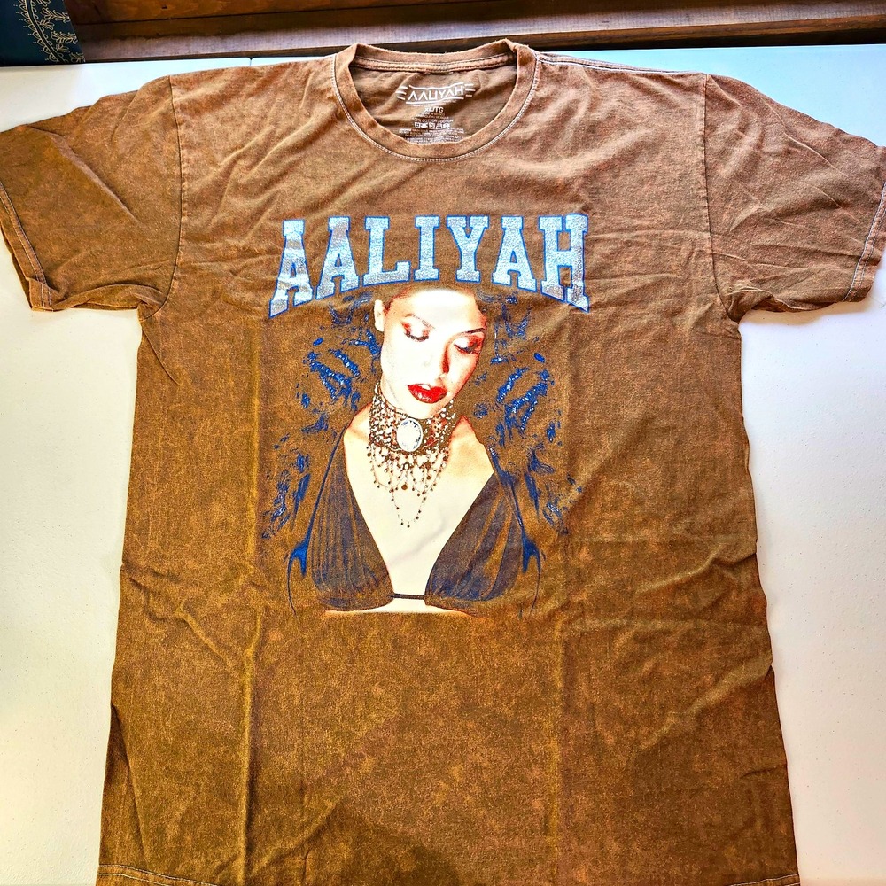 Aaliyah Brown Graphic Print Crew Neck Short Sleeve T-Shirt Mens XL
